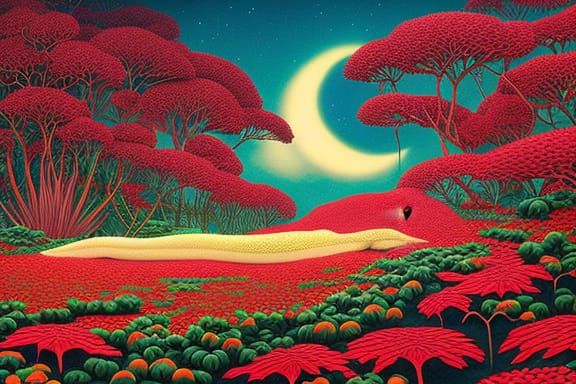 Surreal Woman in Floral Bed, Fairytale Art