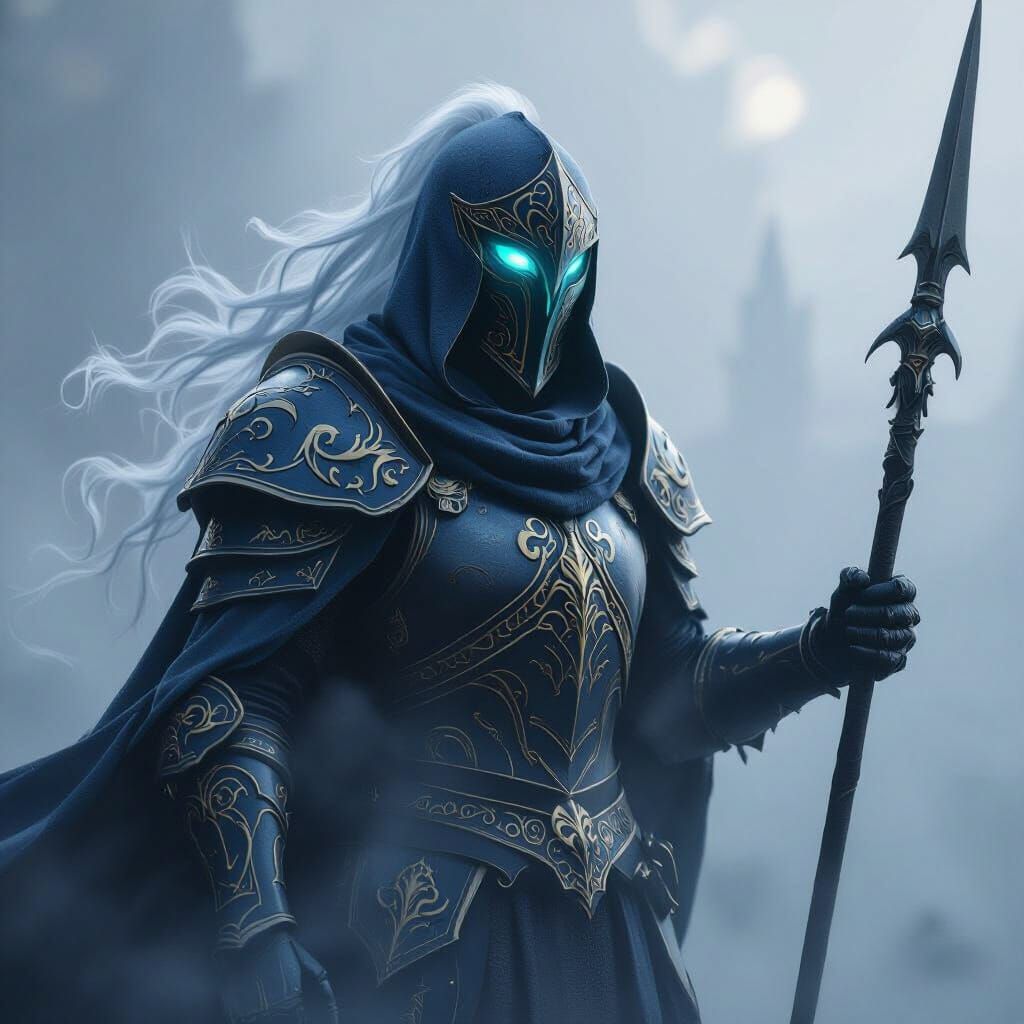 Ghostly Knight in Smoke with Cyan Eye, Unreal Engine Style