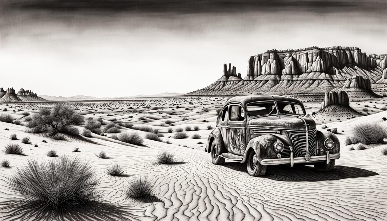 Charcoal Drawing: Lost in a Desert Landscape
