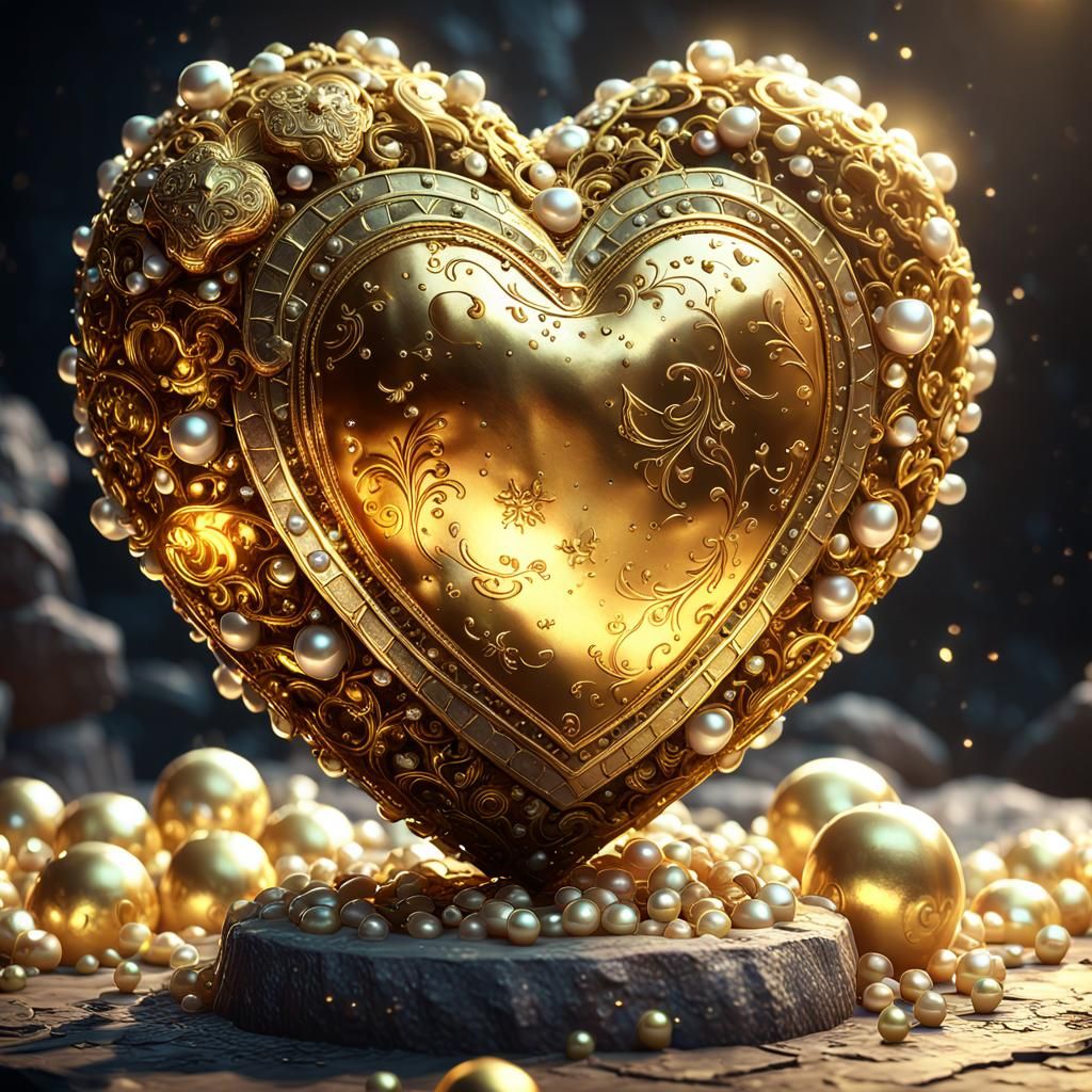 Dazzling Golden Heart with Jewels in 3D