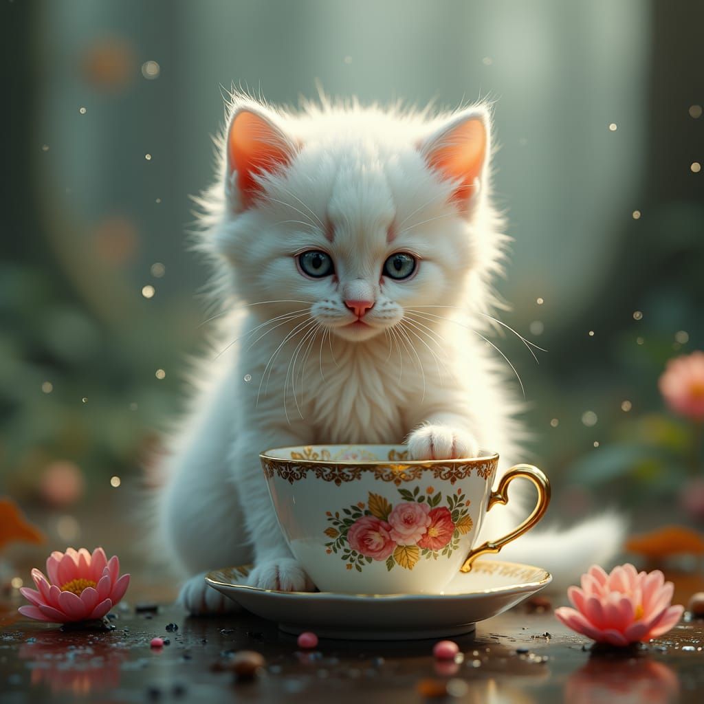 Ragdoll Kitten's Tea Party in Hyperrealistic Style