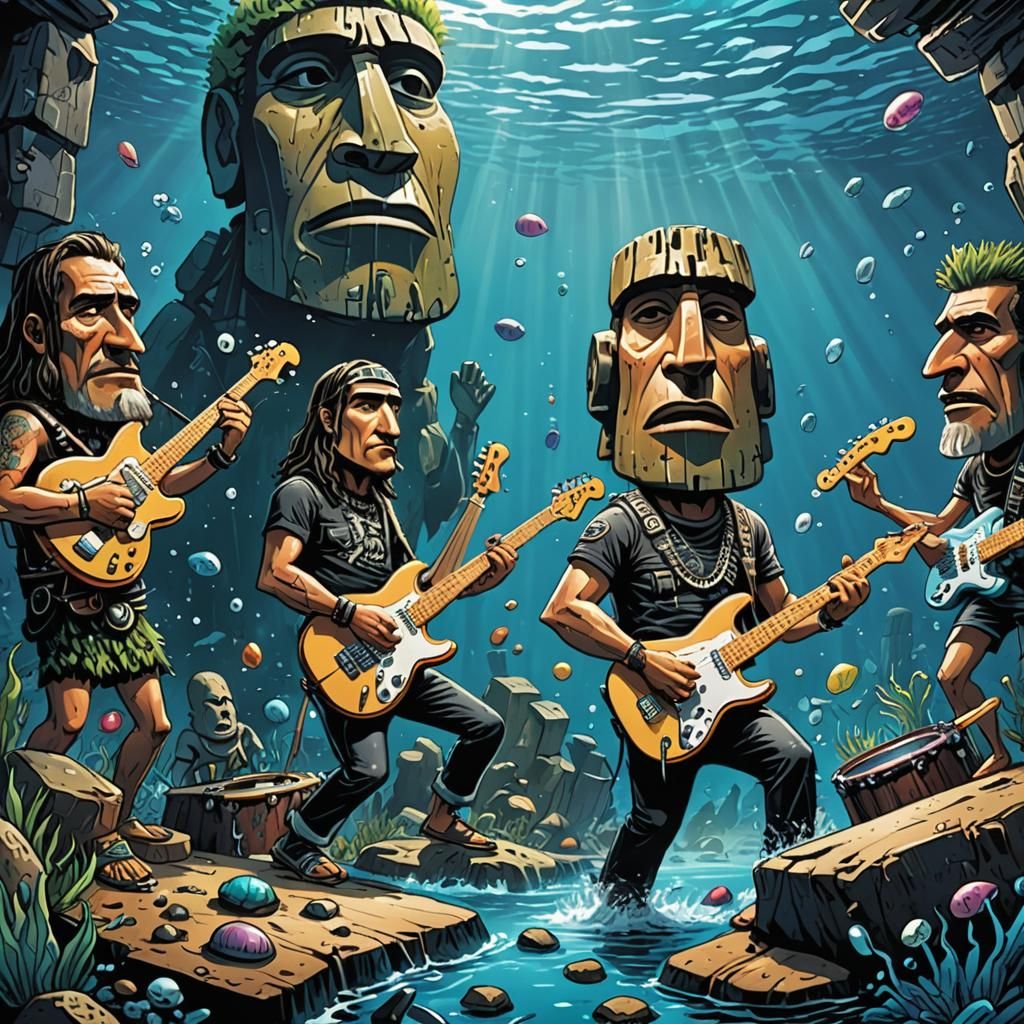 Underwater Rock Show with Easter Island Heads