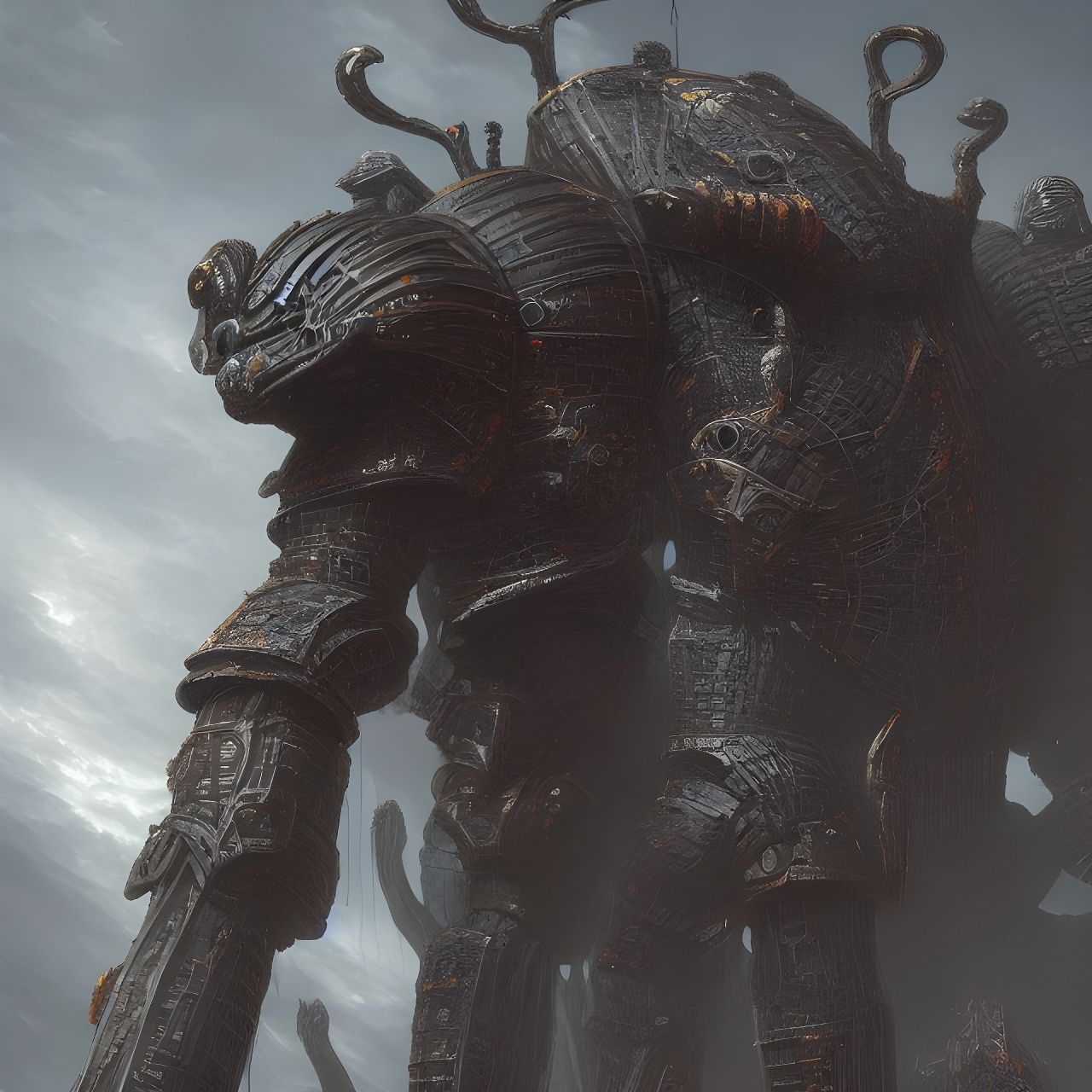 Epic Armored Nephilim God in Sci-Fi Landscape