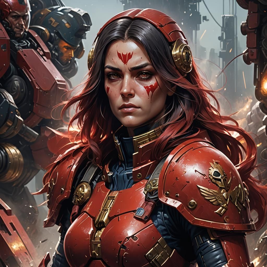 Red Armored Space Marine Concept Art Portrait