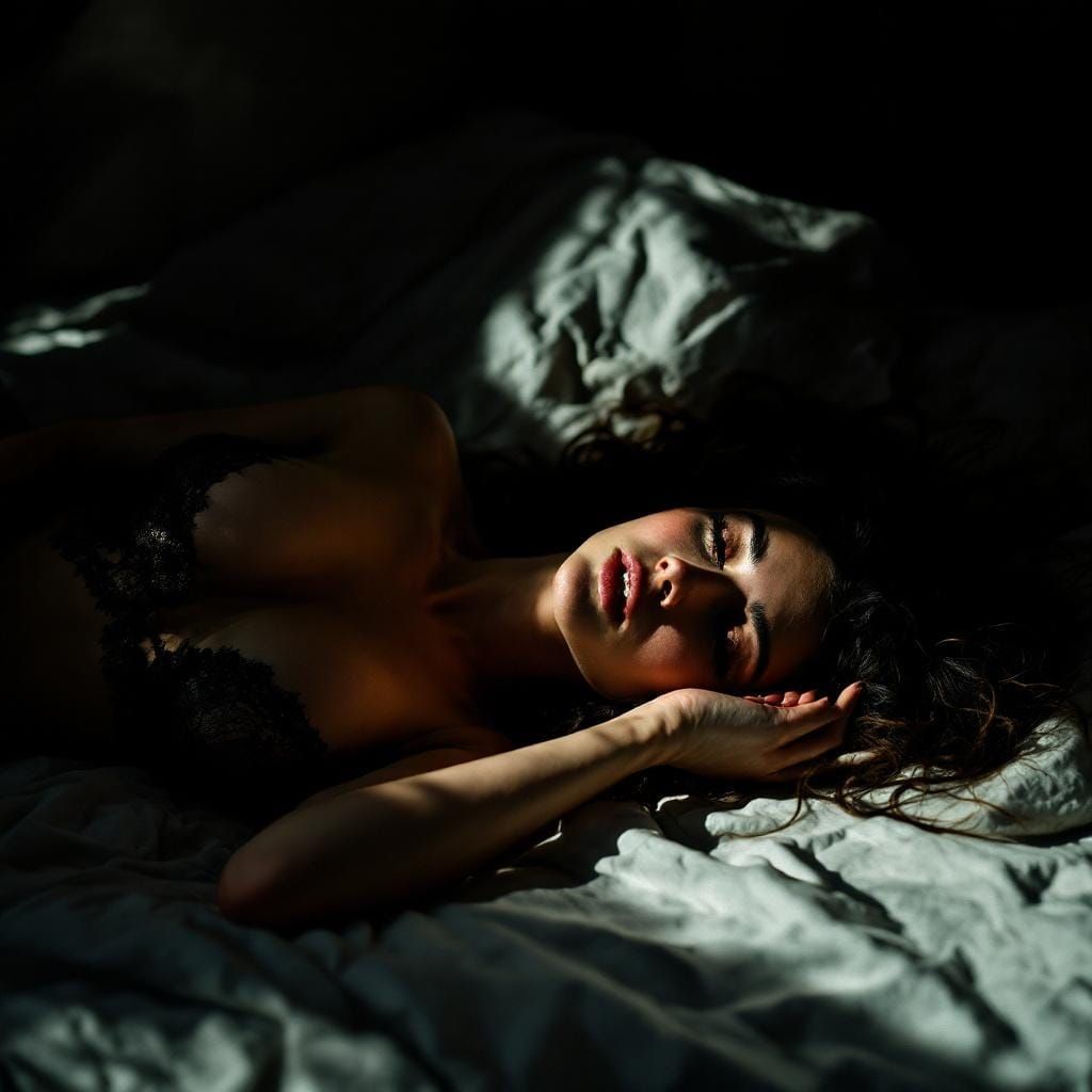 Sensual Woman in Laces with Chiaroscuro Lighting