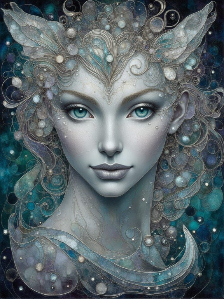 Silver Cat Goddess in Ethereal Pastel Hues