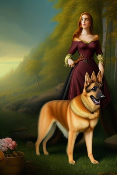 German Shepherd Humanoid in Backlit Landscape