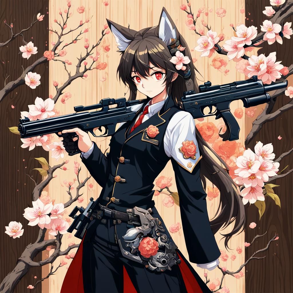 Anime Wolf Brand with Guns and Peach Blossom