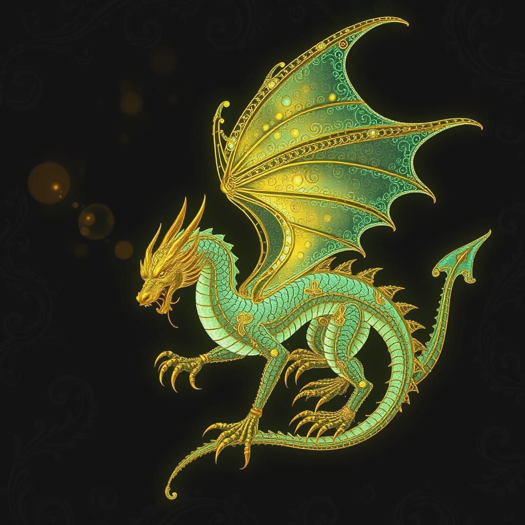 Bioluminescent Dragon with Filigree Designs