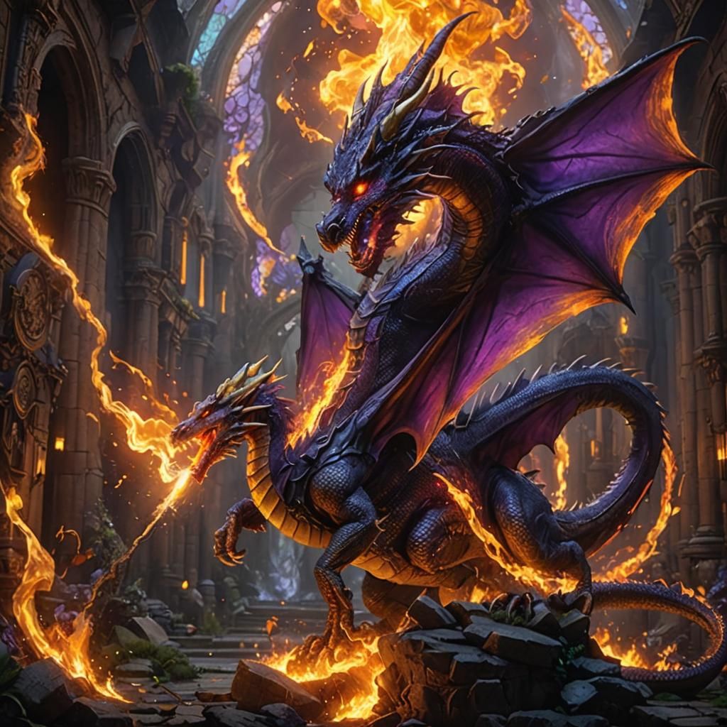 Fire-Breathing Dragon in Dark Fantasy Style
