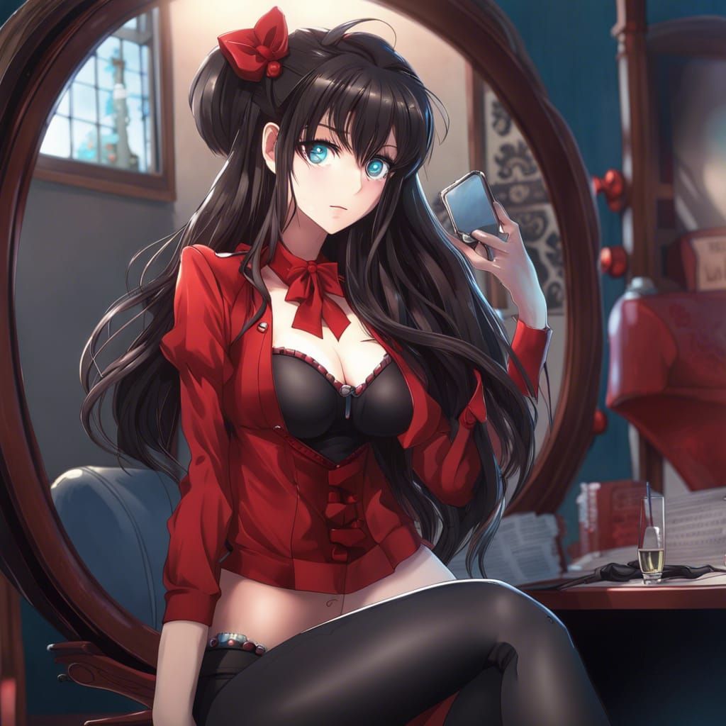 Anime Selfie: Rin Tohsaka in Detailed Digital Painting
