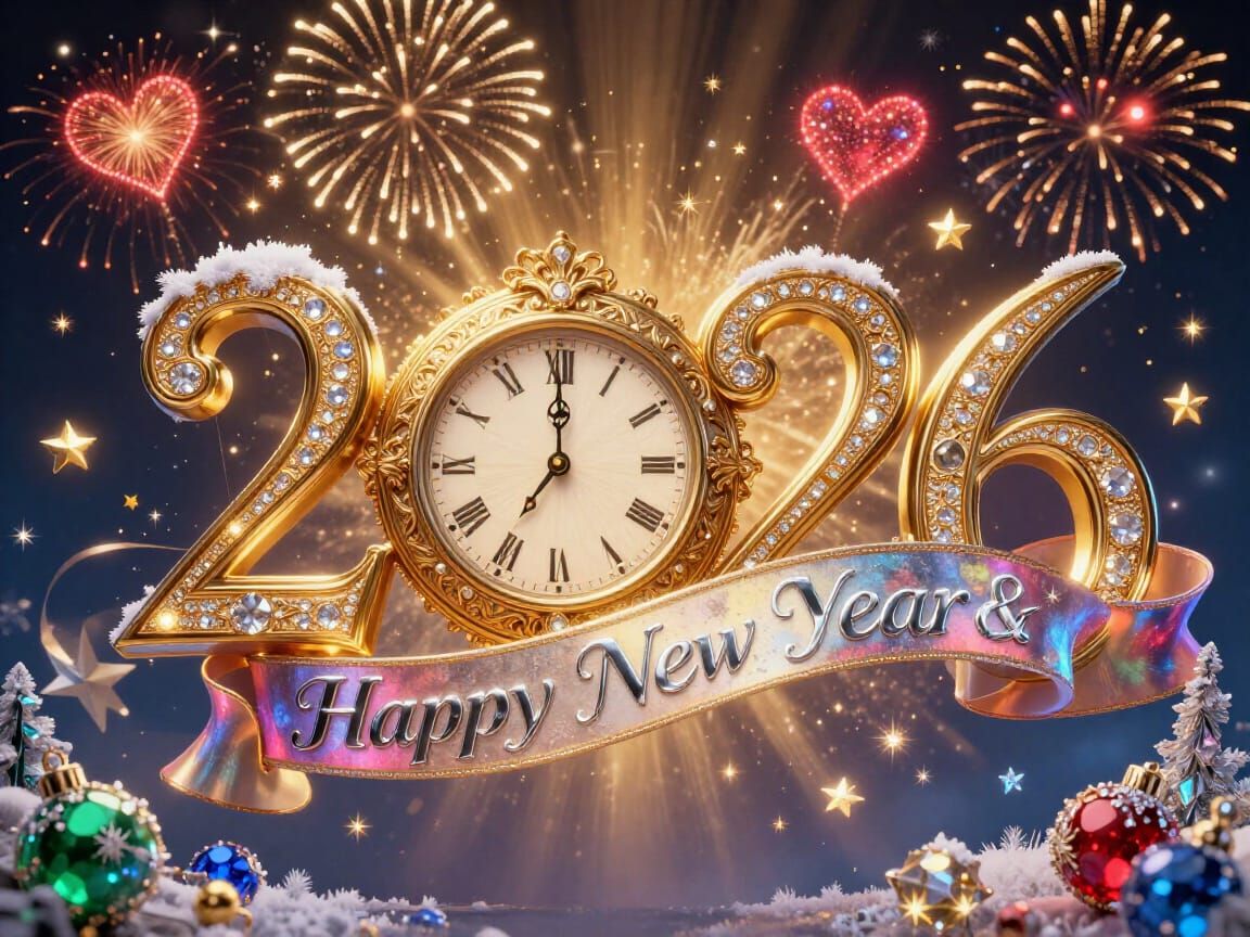 Luxurious 2026 New Year Celebration Artwork with Fireworks