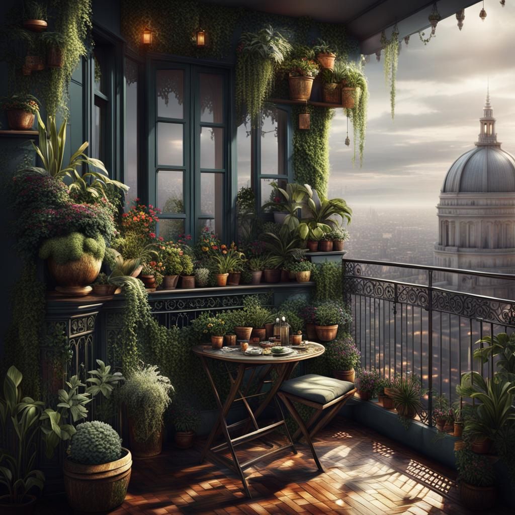 Dramatic Balcony Garden Digital Matte Painting