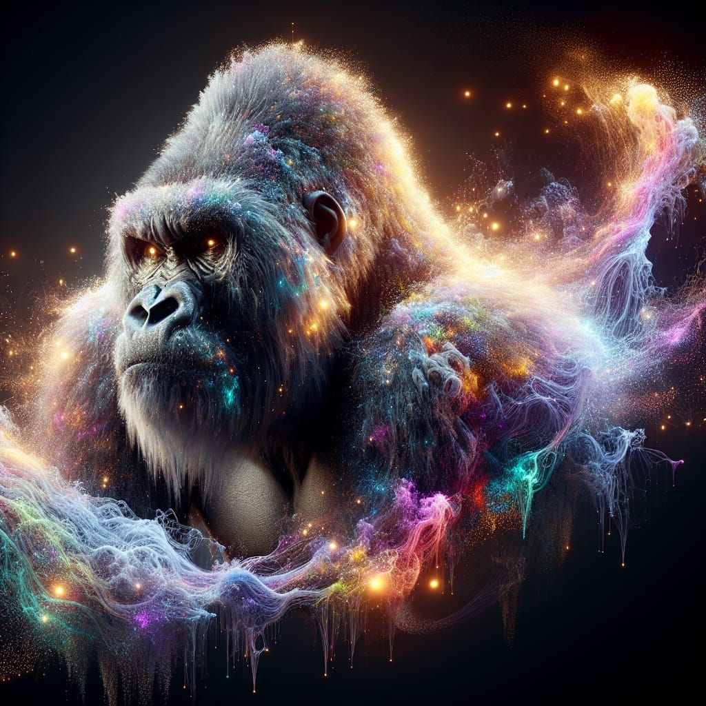 Majestic Gorilla Formed from Light and Shadows