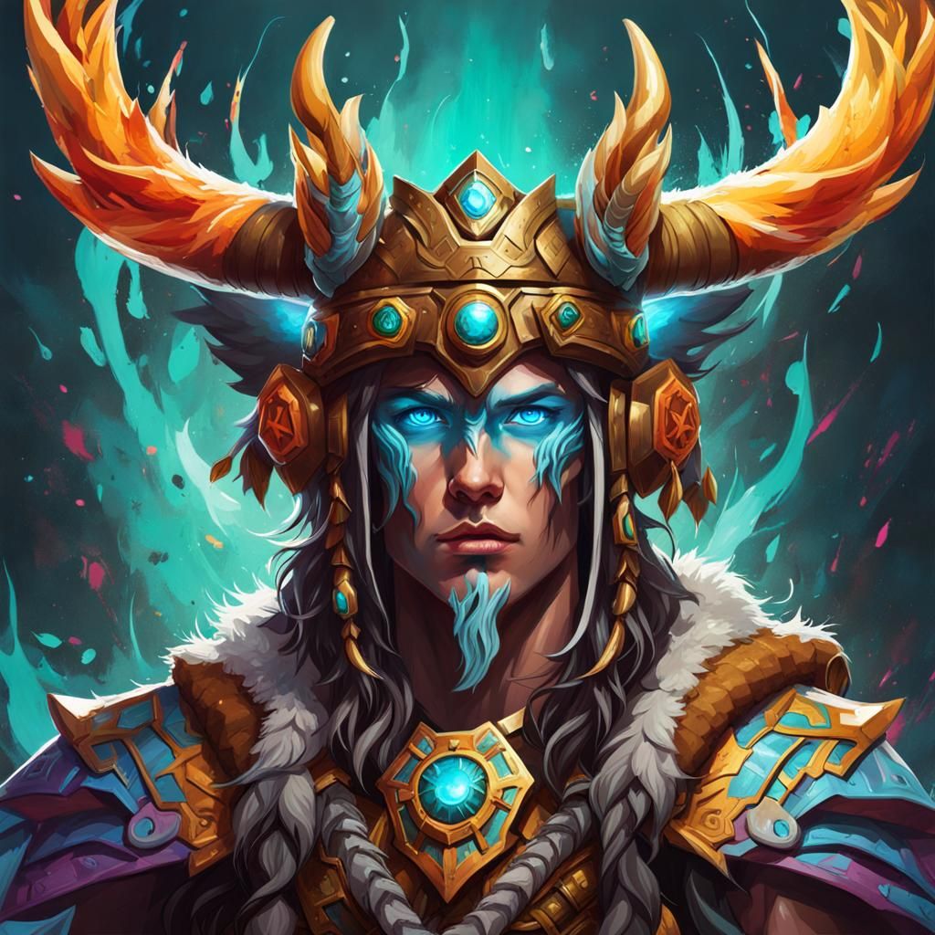 Young Druid in Nature Armor, Graffiti Art Style