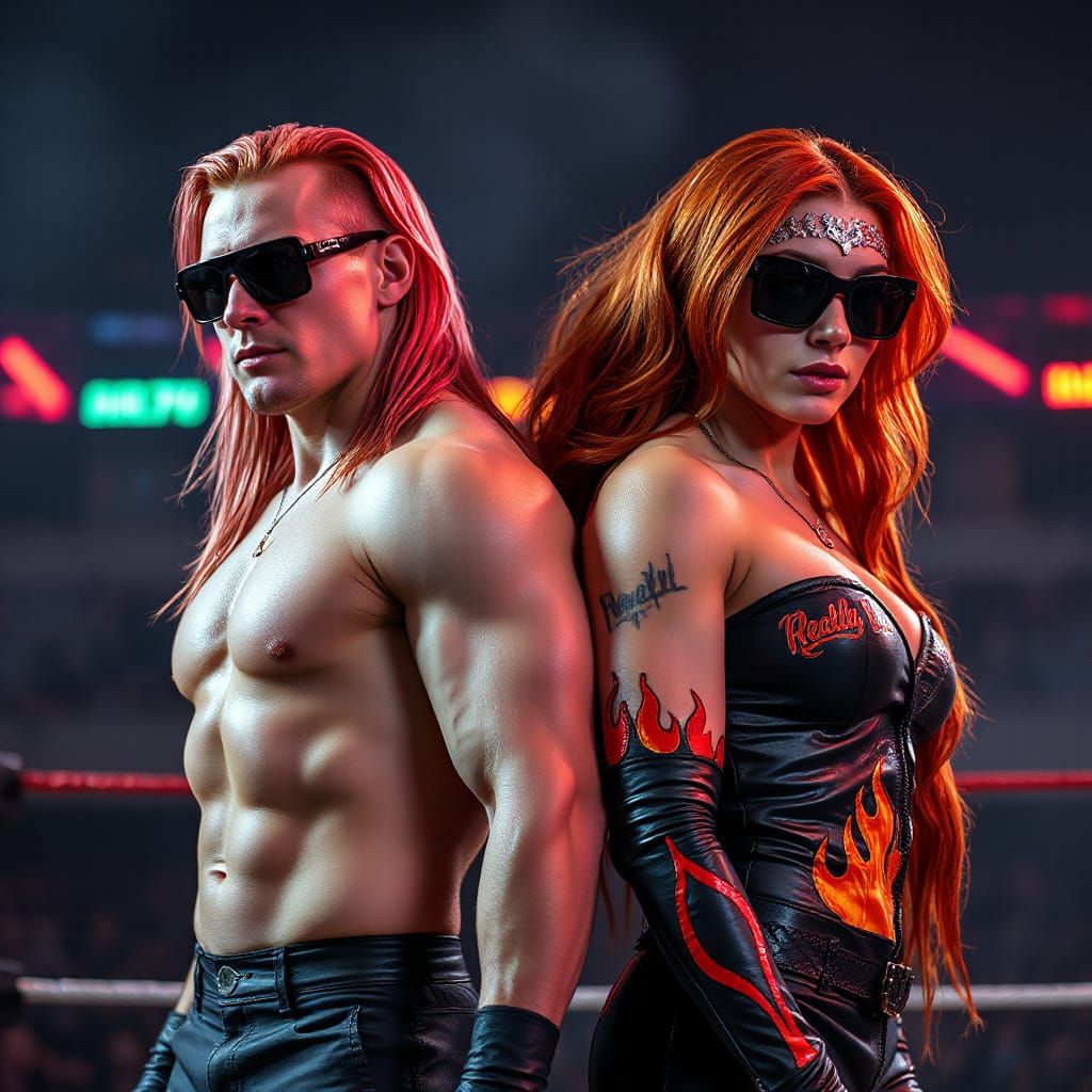 Cyberpunk Wrestlers in a Smoky Arena