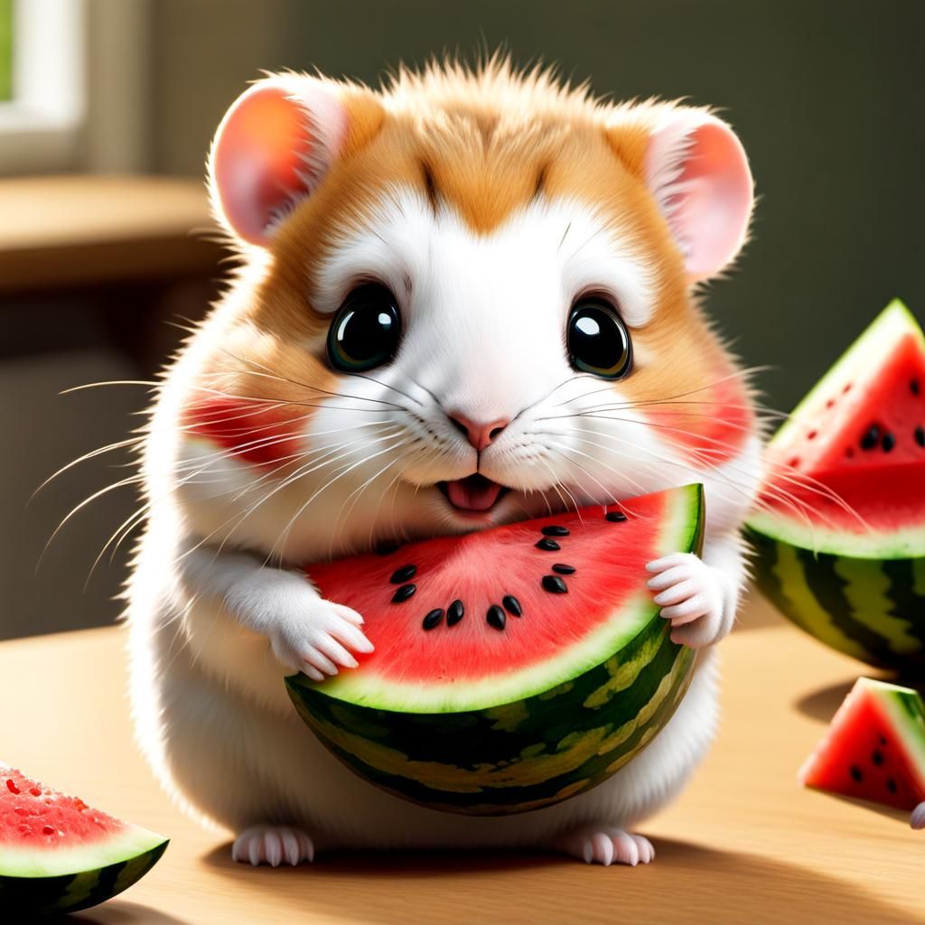 Chibi Hamster's Delight: A Tiny Watermelon Feast