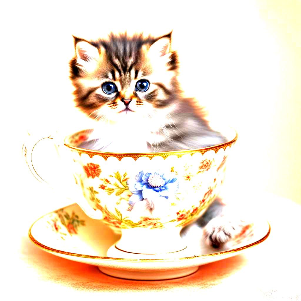 Persian Kitten in Spode Teacup Still Life