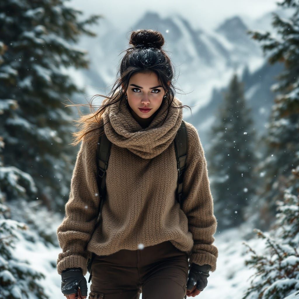 Young Woman Walks Through Majestic Mountain Landscape