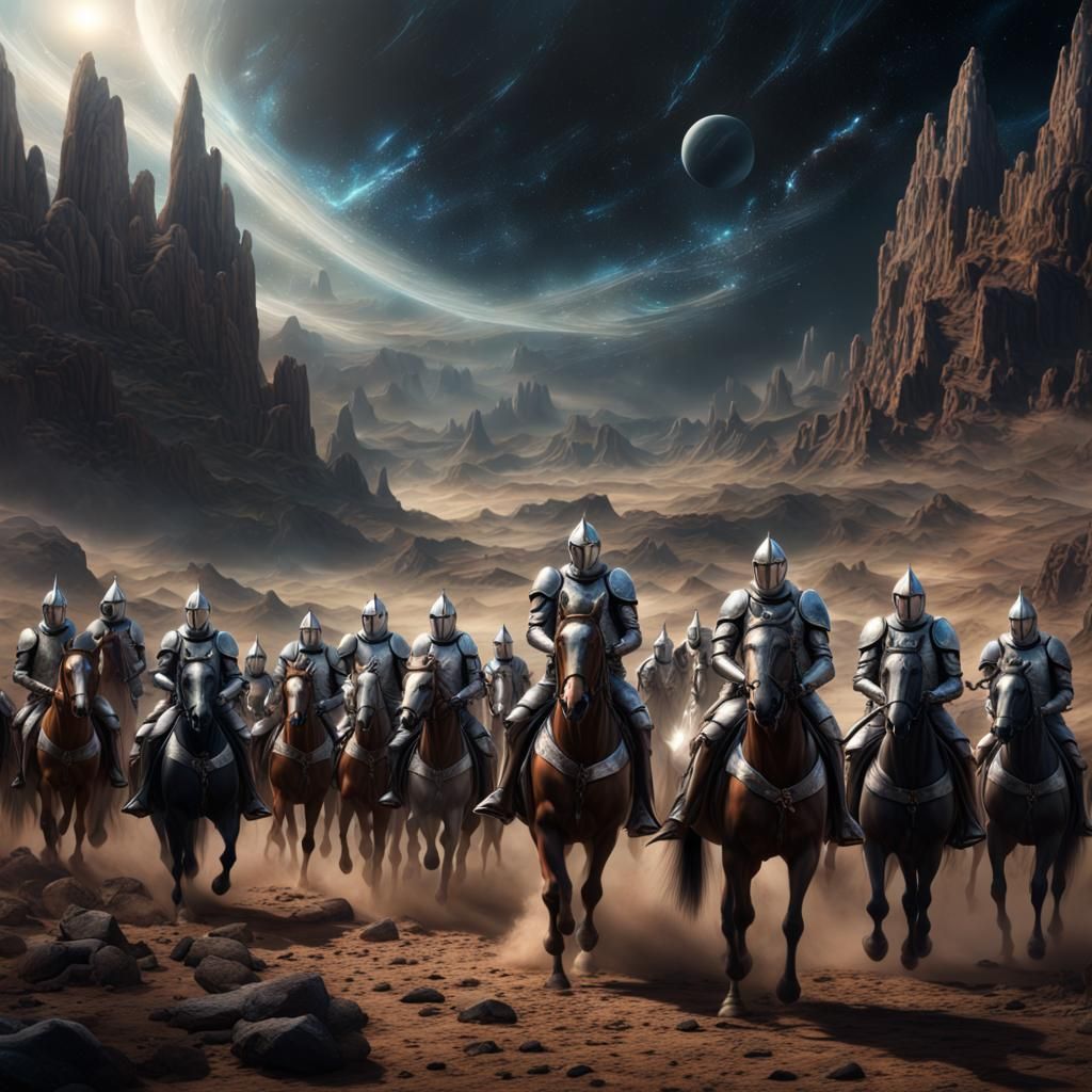 Cosmic Knight Herd in Hyper-Realistic Digital Painting