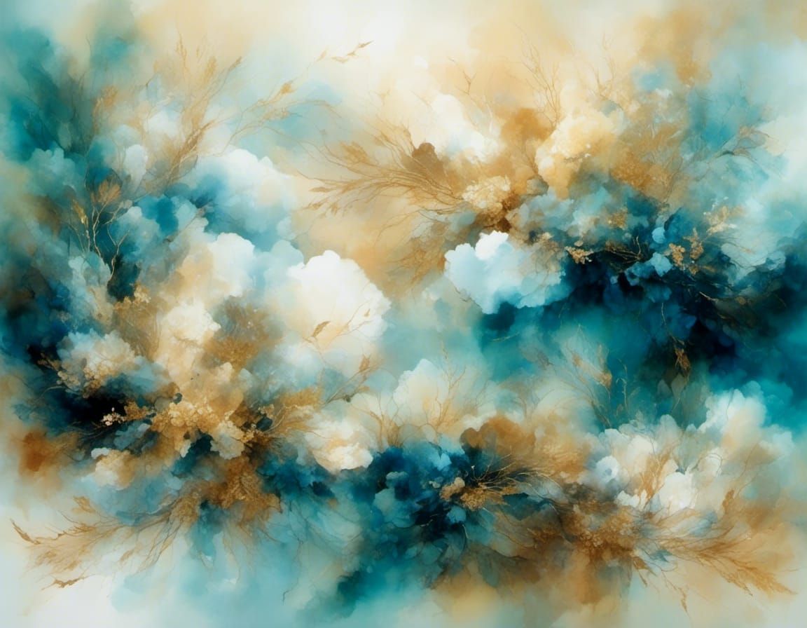 Abstract Sepia Lake and Rocks in Watercolor