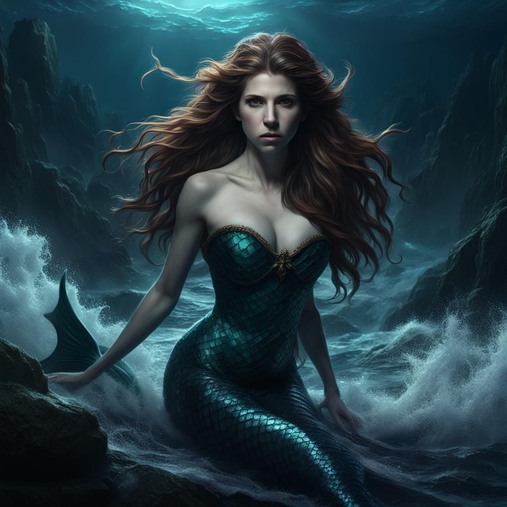Gothic Evil Mermaid in Stormy Sea, Digital Art
