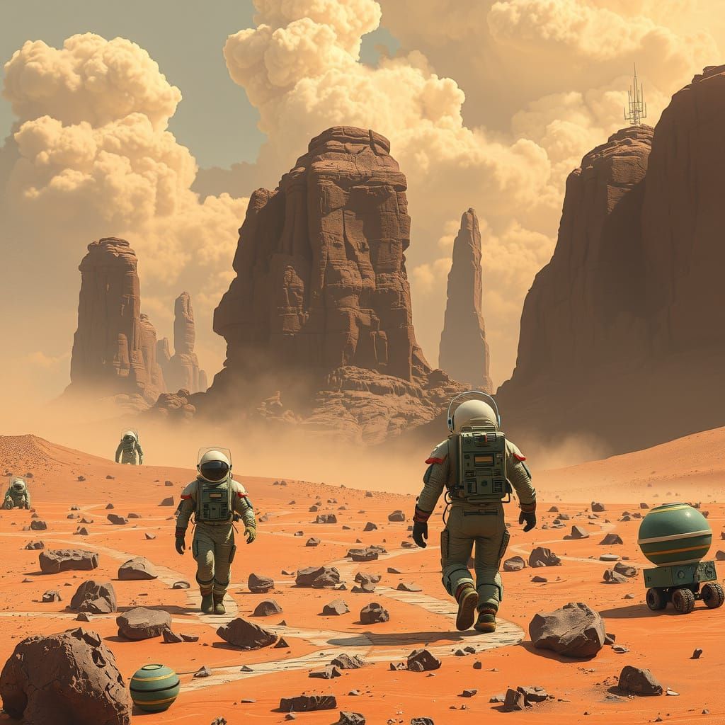 Astronauts Explore Barren Martian Landscape in Cinematic Sty...