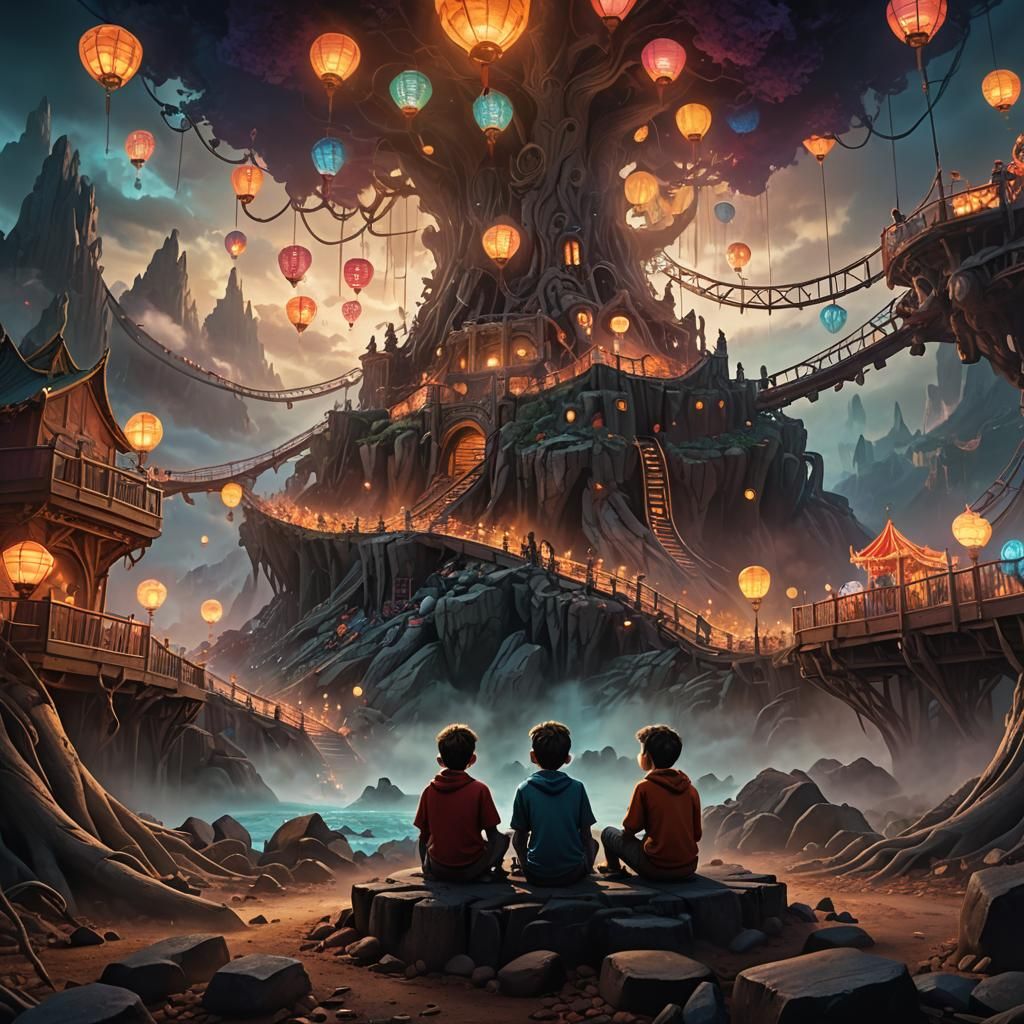 Fantasy Art: Boys in Pit Under Carnival Lights