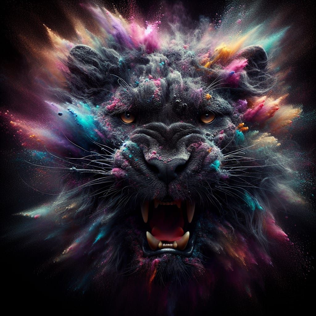 Mythical Panther Dissolving into Rainbow Powder