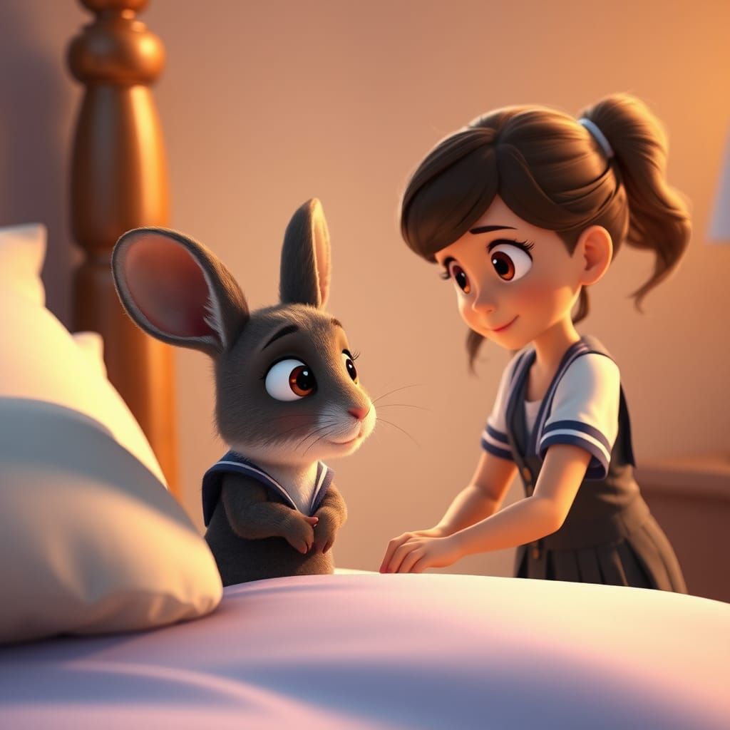 Girl and Frog: A Heartwarming 3D Animated Scene