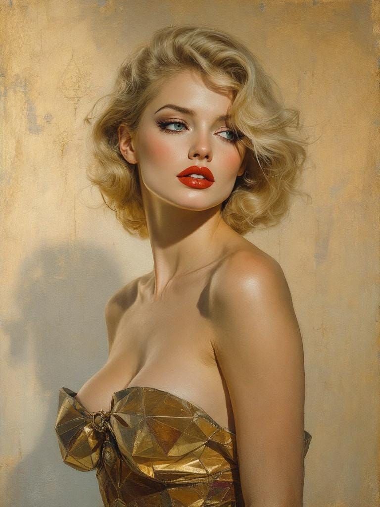 1950s Pin-Up with Sfumato and Geometric Structure