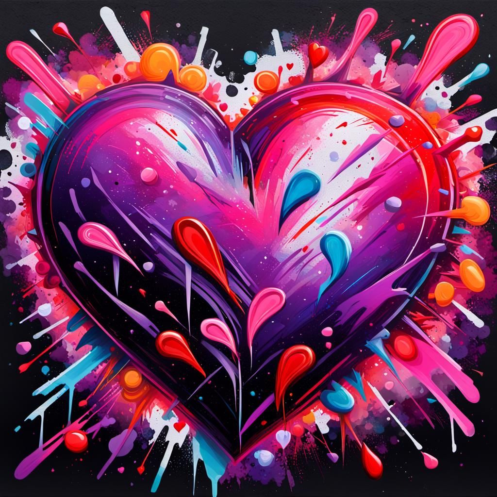 Vibrant Neon Graffiti Heart with Love Aura