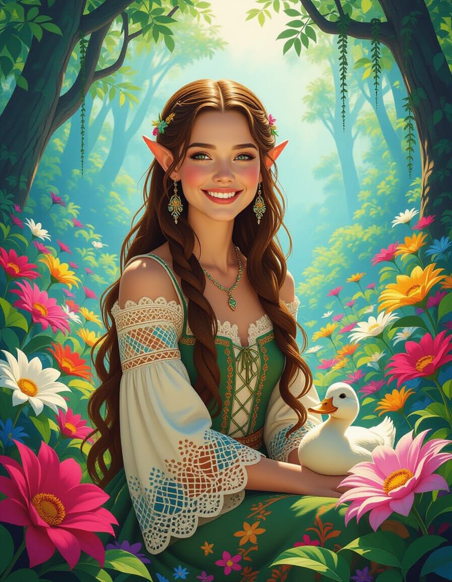 Arwen Undómiel in Rainforest, Klimt Style