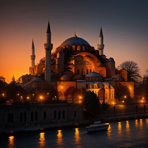Hagia Sophia Istanbul at Sunset: Dramatic Lighting