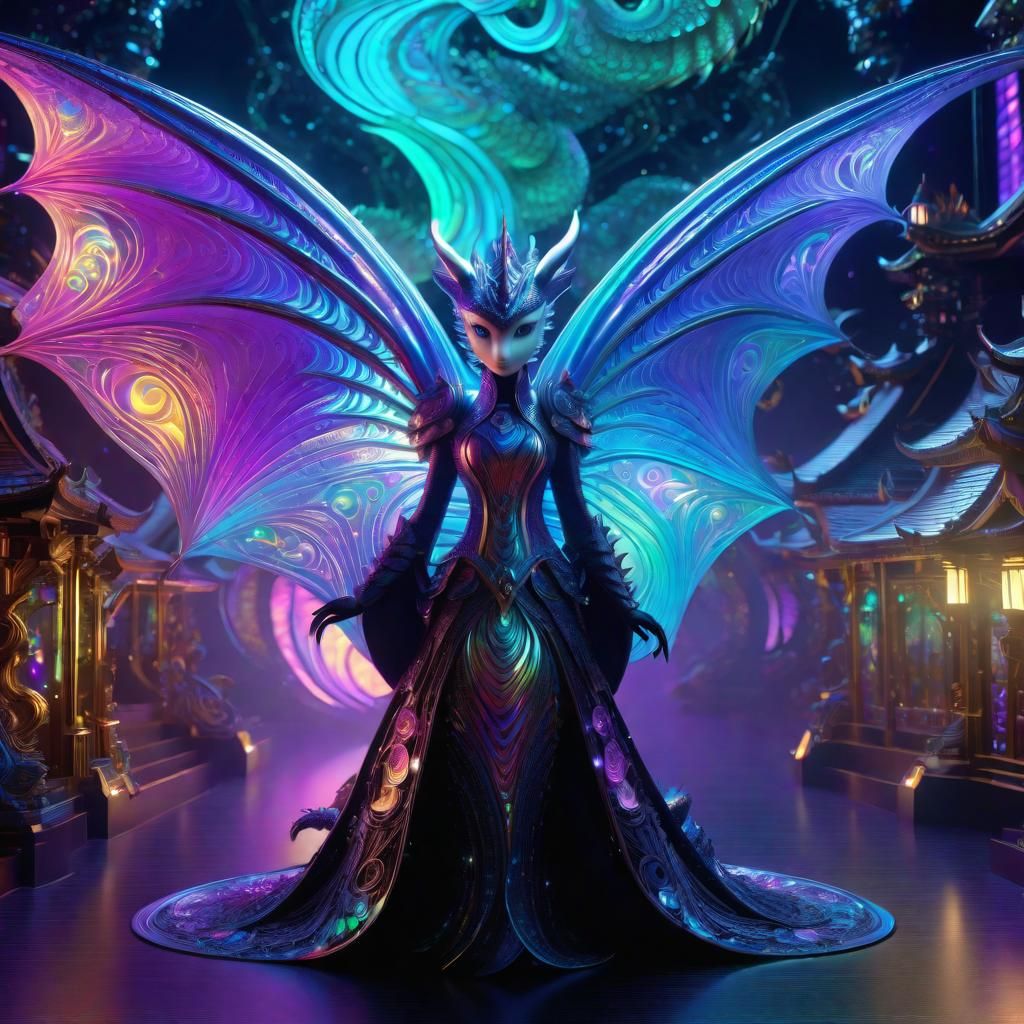 Iridescent Dragons and Chibi Waifus in Art Nouveau Style