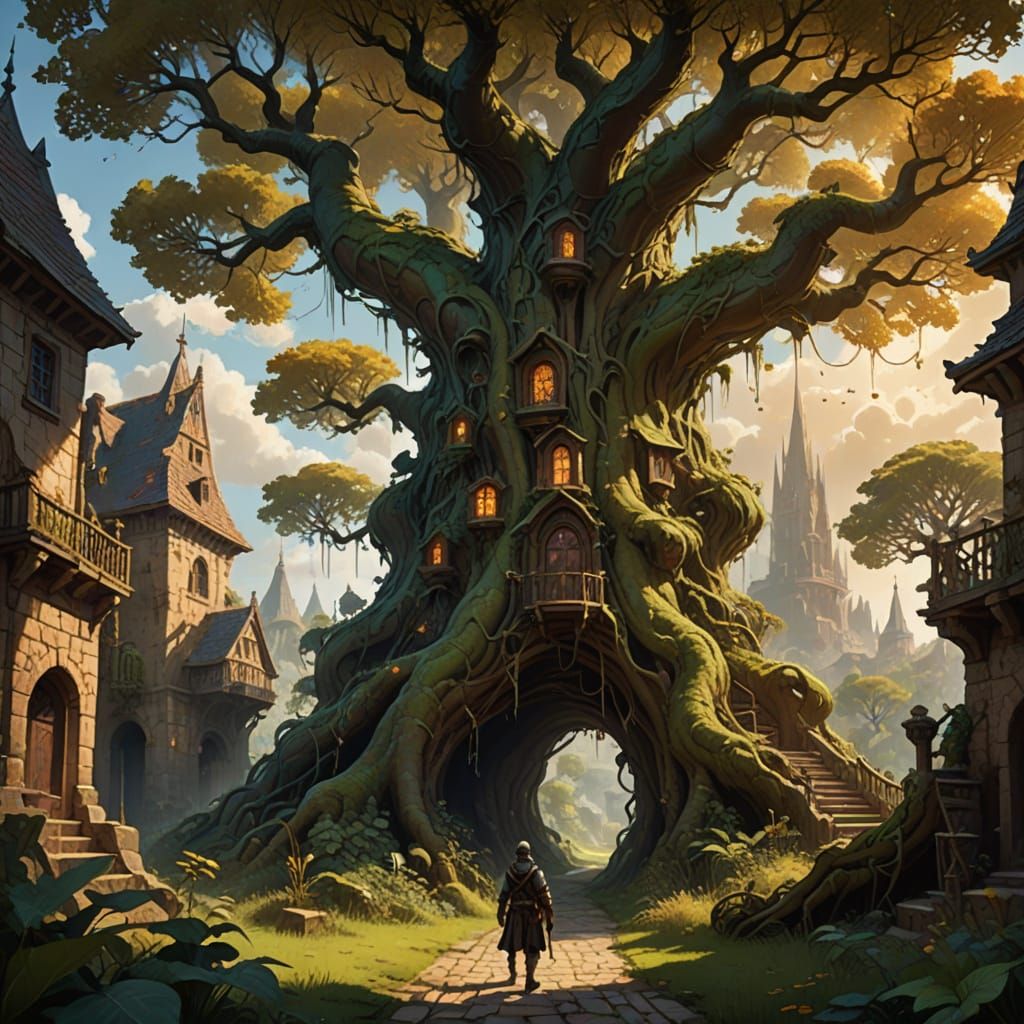 Epic Fantasy Landscape with Jack and the Beanstalk