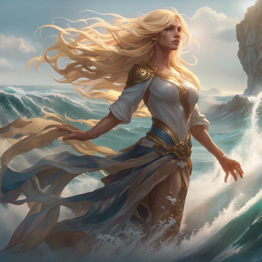 Ocean Power Blonde Girl Art Nouveau Style