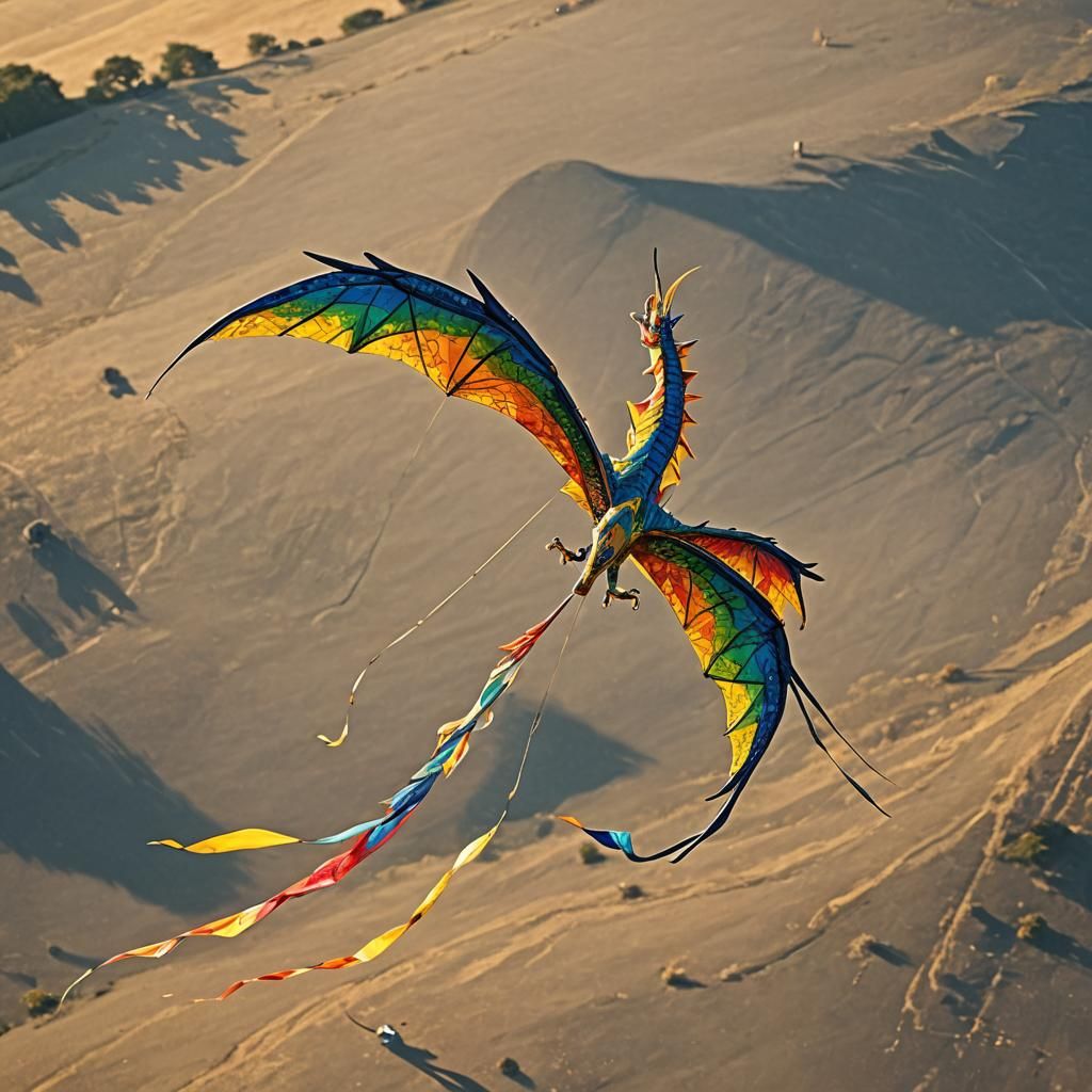 Colorful Chinese Dragon Kite in Golden Hour
