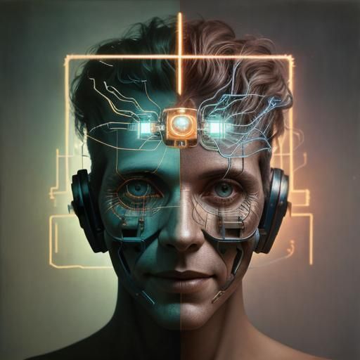 Electrician Connects Robots: Whimsical Double Exposure Portr...