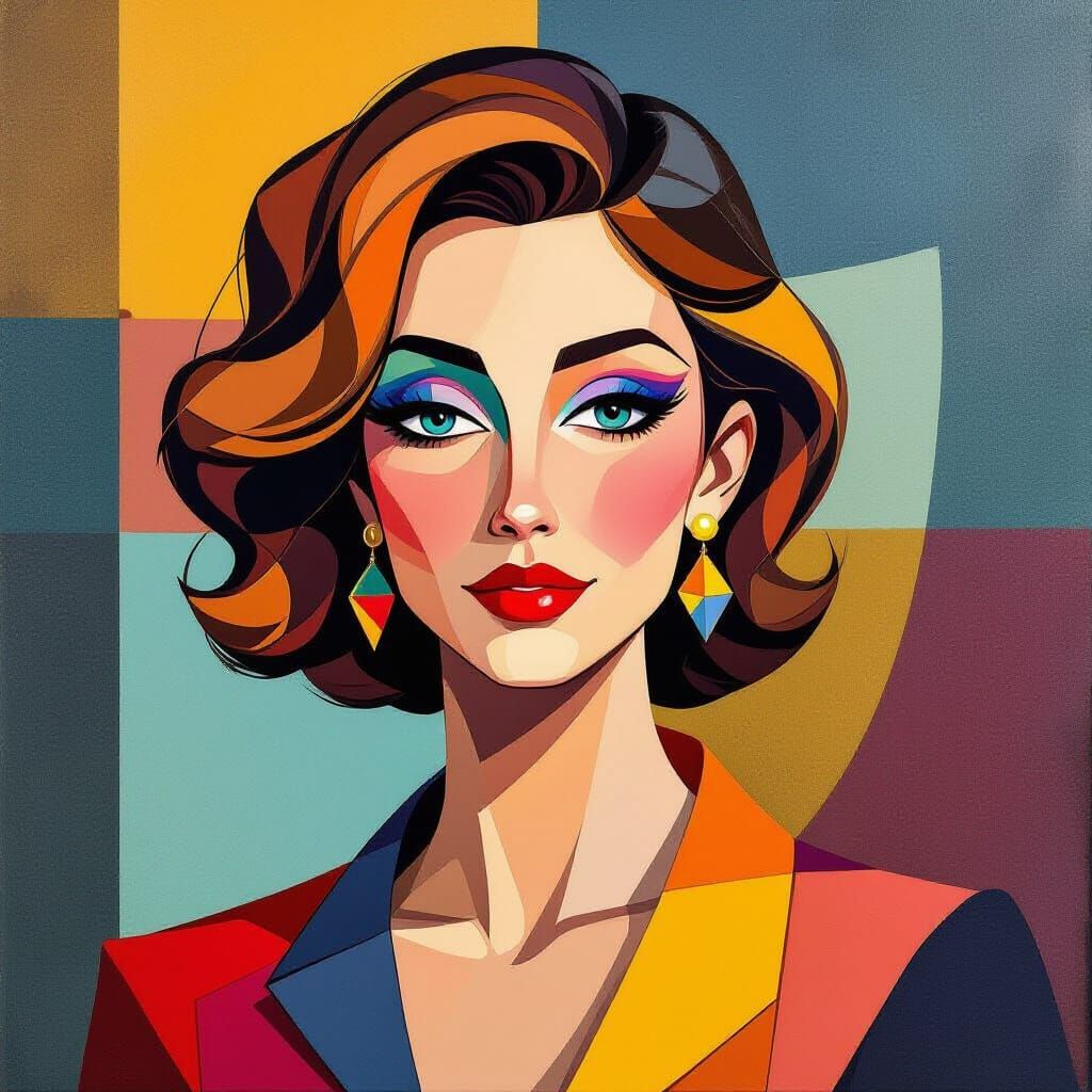 Vibrant Abstract Woman Portrait in Neo-Cubism Style