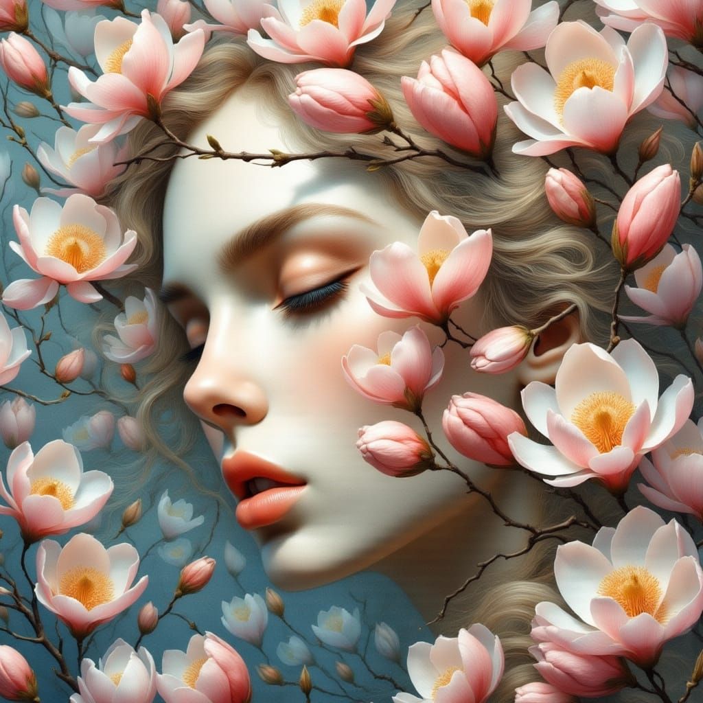 Surreal Floral Portrait in Soft Pastel Hues