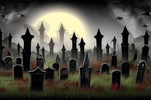 Vampire Mage in Gothic Graveyard at Night