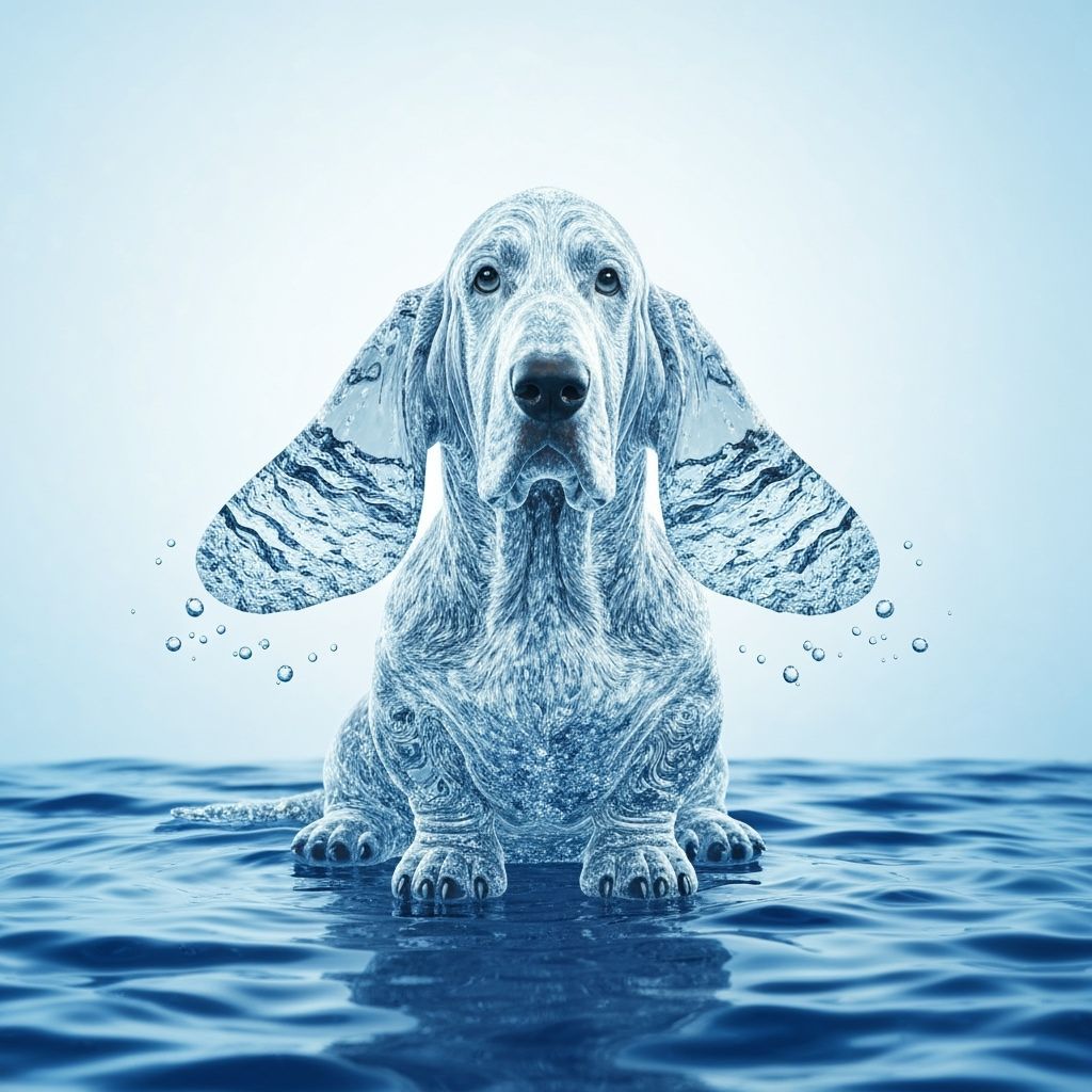 Basset Hound Made of Water with Rippling Sapphire Surface