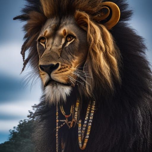 African Shaman Warrior Lion Hybrid in HDR