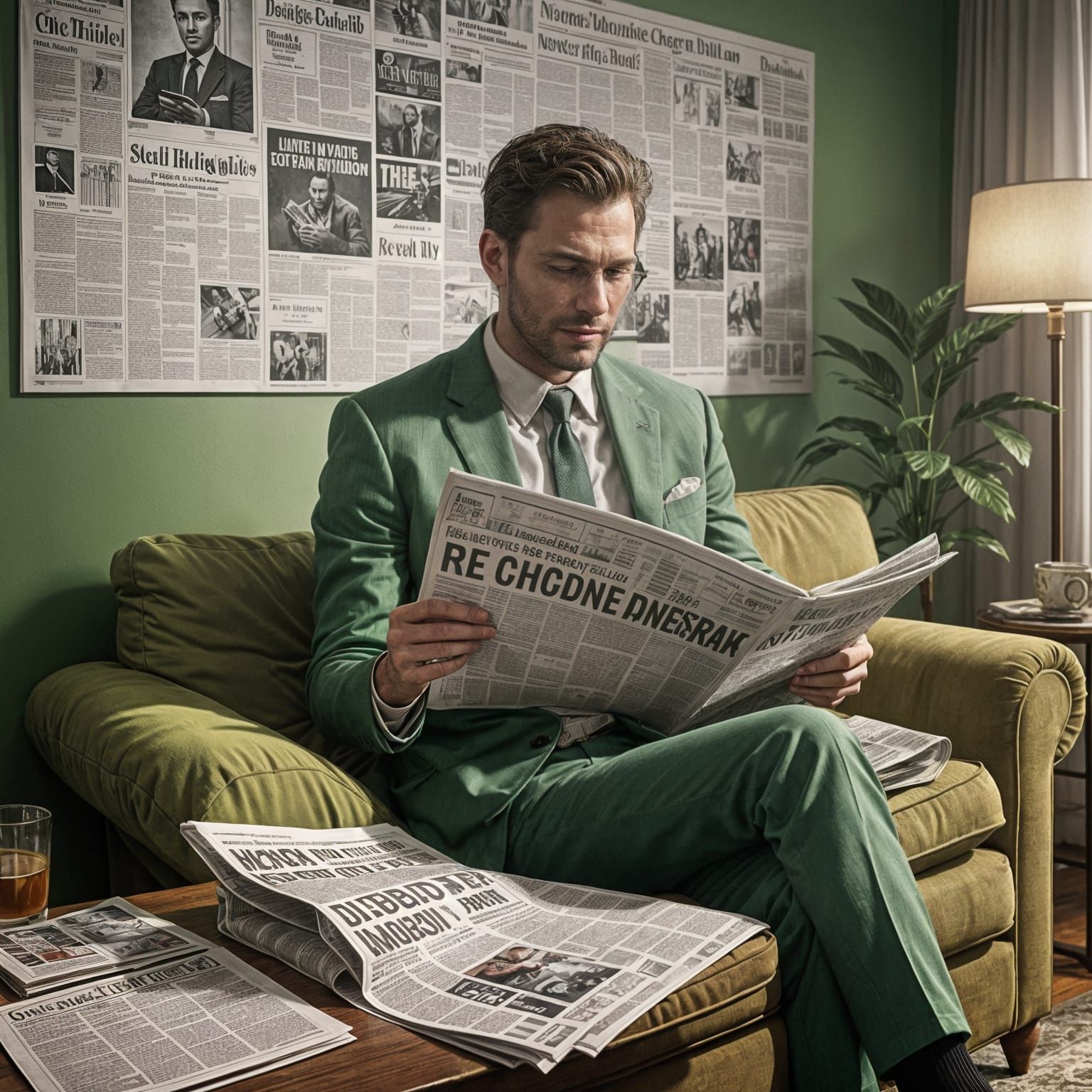 Man Reading Newspaper in a Glowing Room
