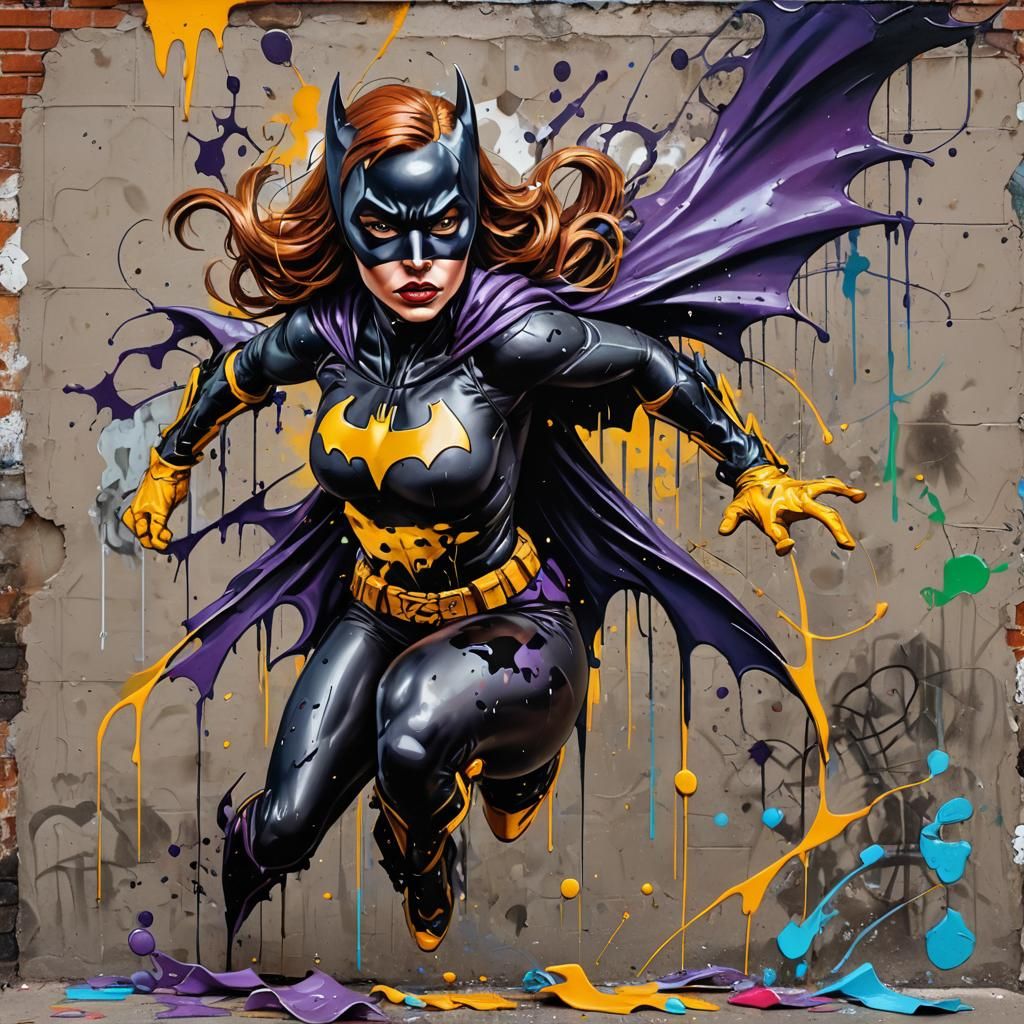 Batgirl in Graffiti Street Art Style