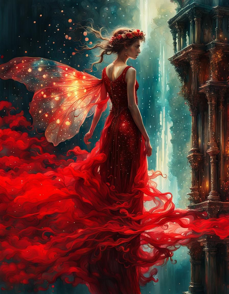 Mystical Fairy in Dreamy Light, Klimt-esque Painting