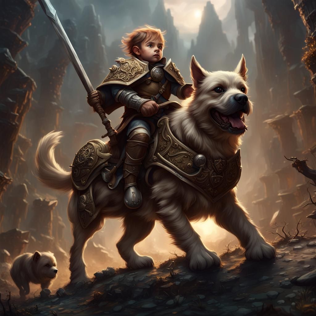 Halfling Paladin on Battle Dog: Fantasy Art