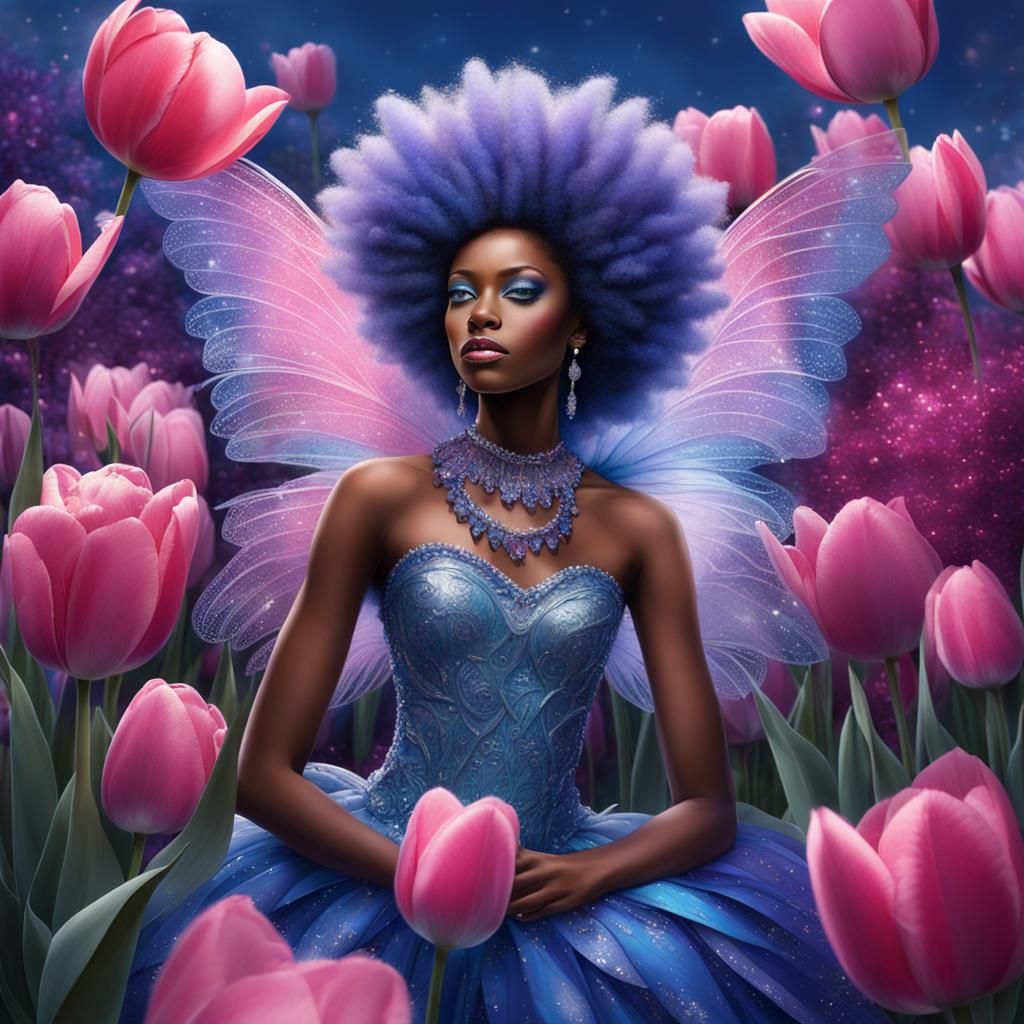 African American Fairy with Blue and Pink Makeup