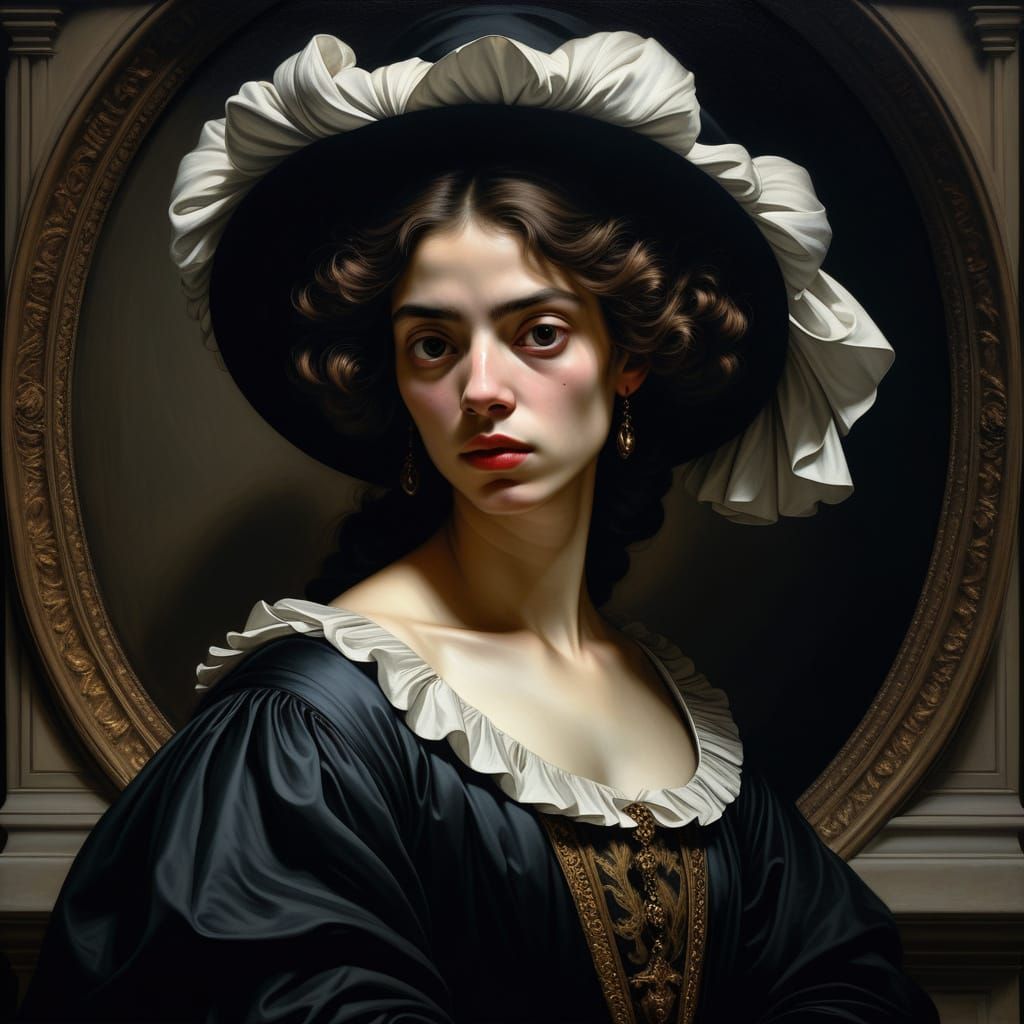 Mysterious Woman Portrait in Dramatic Baroque Style